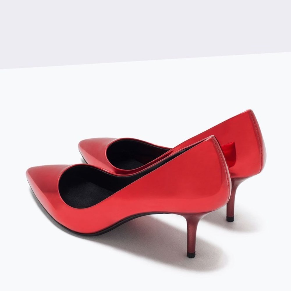ZARA RED METALLIC COURT MID HEELS SHOES BRAND NEW WITH TAGS AND BOX US 6.5 EUR37 - Picture 3 of 7